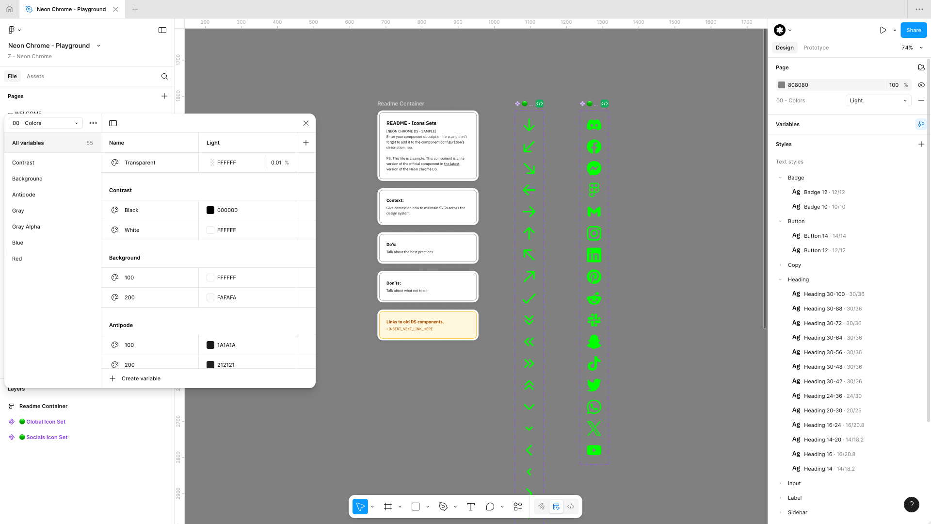 Figma file example with variables, styles, and assets